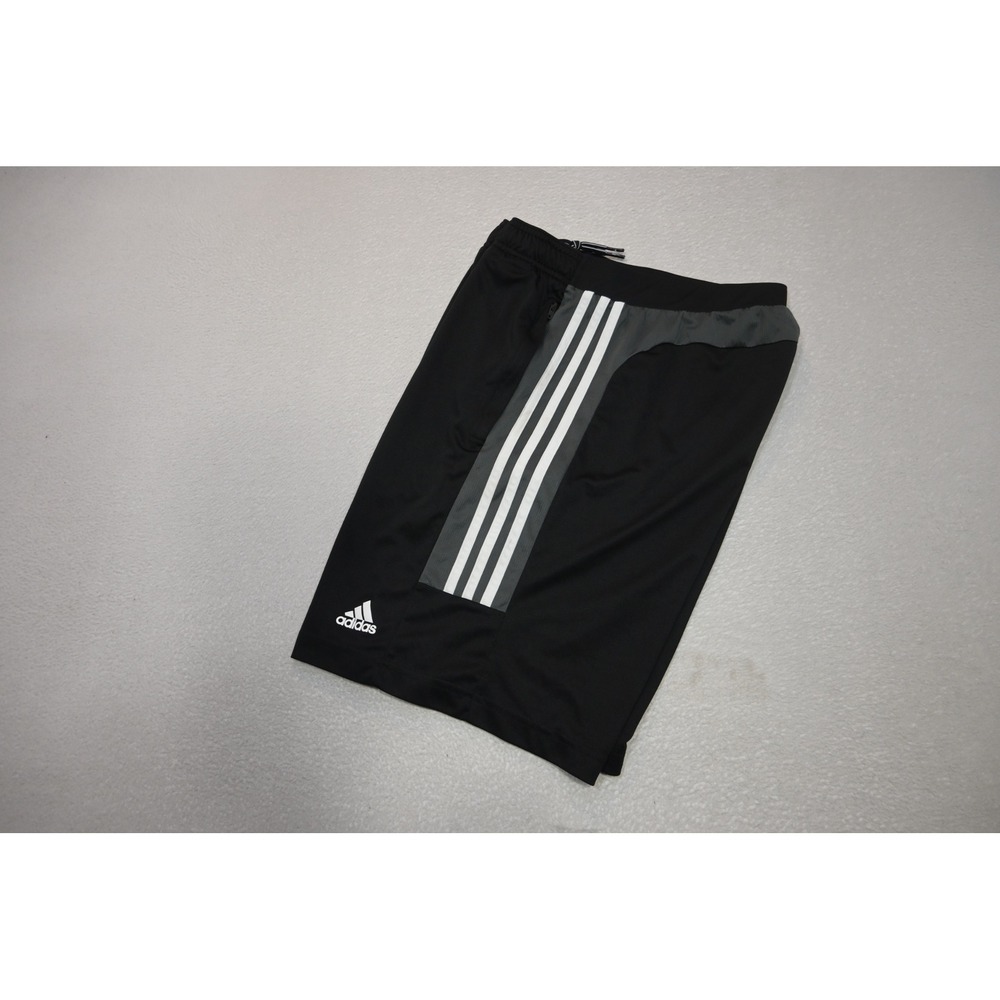 Adidas Athletic Gym Shorts Mens Medium Black Striped Zipper Pockets Excellent